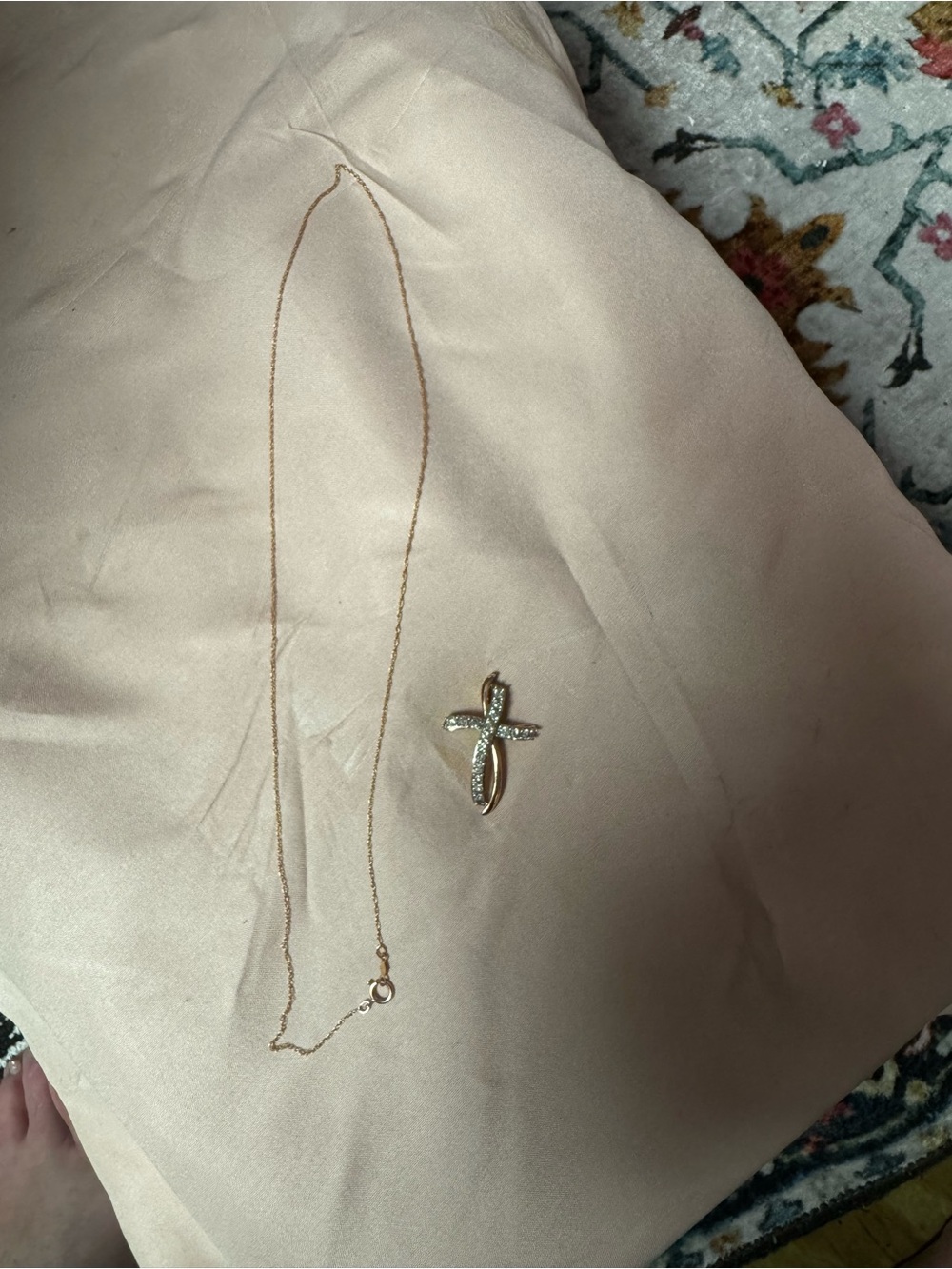 Gold and Crystal Cross Pendant Necklace - Women Jewelry - Picture 4 of 4